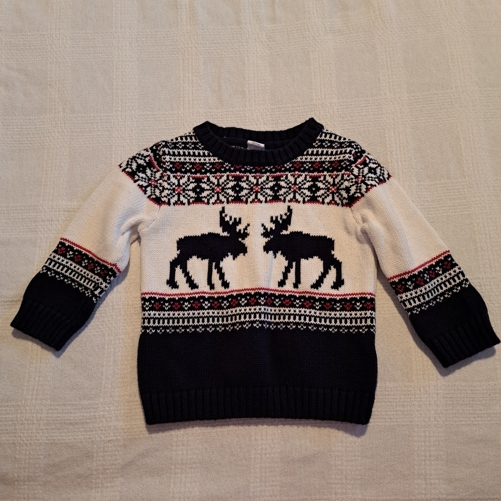 Janie and Jack boys size 12-18 months moose faire isle sweater, 2017 vguc